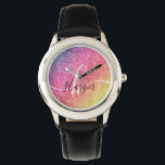 Relógio Nome do Monograma do Rainbow Glitter<br><div class="desc">Adicione um splash de cor ao seu relógio com arco-íris brilhante com um monograma e um nome de script. Personalize com seu nome, monograma, inicial ou texto. Você pode alterar a cor do texto e o estilo da fonte usando a opção personalizá-lo. Por favor, note que o brilho é um...</div>