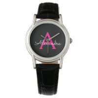 Nome do Monograma Girly Black Script Hot-Pink