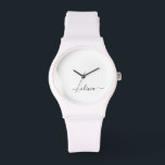Relógio Nome do Monograma Girly de Script Moderno Branco N<br><div class="desc">Controle de Nome do Monograma Simples de Script Preto e Branco. Isso faz a formatura perfeita,  aniversário,  casamento,  chá de panela,  aniversário,  chá de fraldas ou presente de festa de solteira para alguém que ama luxo de vidro e estilos quíticos.</div>