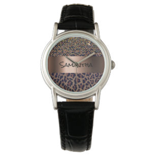 Relógio Nome do padrão preto castanho-leopardo