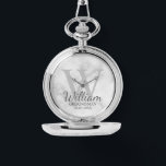 Relógio Nome do Padrinho de casamento Personalizado Modern<br><div class="desc">Presentes de Padrinho de casamento Personalizados Moderno Este design apresenta o nome de padrinho de casamento personalizado no estilo de fonte do script clássico da cinza com detalhes de casamento no estilo de fonte clássico do serif da cinza e monograma no estilo de fonte clássico do serif da cinza clara...</div>