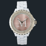 Relógio Nome do Script de Monograma de Metal Brutado Doura<br><div class="desc">Rapariga Rosa Dourada Bruche Metal Monograma Nome do Script Watch</div>