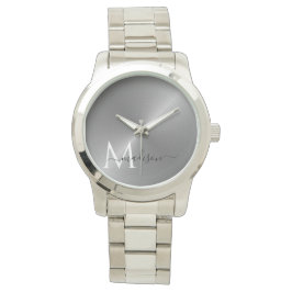 Relógio Nome do Script Metálico Radial Silver Poled