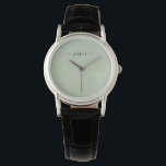 Relógio Nome do script verde do sábado legante<br><div class="desc">Elegante sage green script name Watch. Personalize o nome.</div>