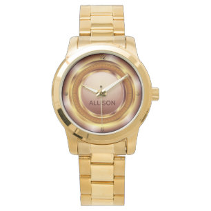 Relógio Nome Dourado Lilac Shiny Metal Elegante Moderno