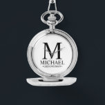 Relógio Nome e Monograma Modernos Personalizados do Padrin<br><div class="desc">Presentes Modernos Personalizados Preto e Branco para Padrinhos com monograma personalizado, nome do padrinho e título em estilo de fonte serif clássica preta em fundo branco.
Também perfeito para Melhor Amigo, Pai da Noiva e mais.</div>