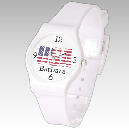 Relógio Nome, EUA Stars & Stripes White Silicone Strap