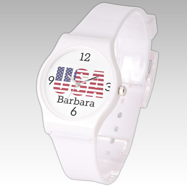Relógio Nome, EUA Stars & Stripes White Silicone Strap (Criador carregado)