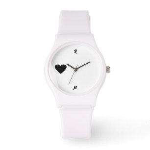 Relógio Nome inicial personalizado Silhuette Black Heart