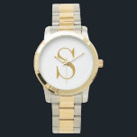 Relógio Nome Monograma Inicial Moderno Personalizado Doura<br><div class="desc">Eleve seu estilo com este Relógio de Pulso Personalizado Dourado com Monograma Inicial. Com um acabamento dourado elegante e uma inicial personalizada estilosa,  é um acessório atemporal e um presente significativo—perfeito para elegância cotidiana ou um presente que eles irão valorizar. Simples sofisticação combinada com elegância.</div>