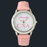 Relógio Nome Personalizado de CNA Rosa Fofo<br><div class="desc">Presente único perfeito para Enfermeiros Auxiliares e Assistentes com design rosa único.</div>