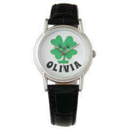 Relógio Nome Personalizado do Shamrock Verde