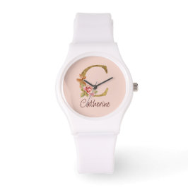Relógio Nome Personalizado Folha de Ouro Rosa Bege Rosas L