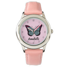 Nome Personalizado Glitter Butterfly Pink Kids