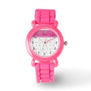 Relógio Nome personalizado unicórnios arco-íris brancos