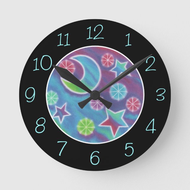 Relógio "Números" da Noite Brilhante em preto (Frente)