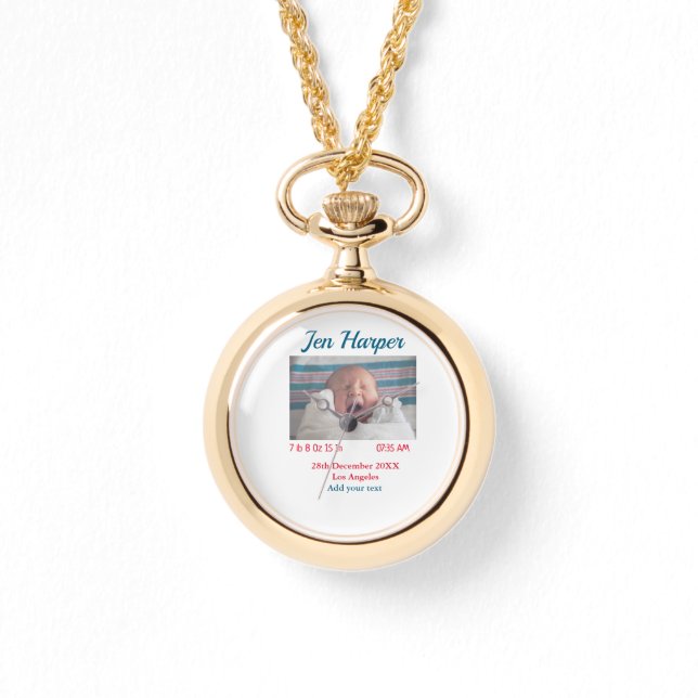 Relógio Números de nascimento de bebês adiciona nome local (Frente)