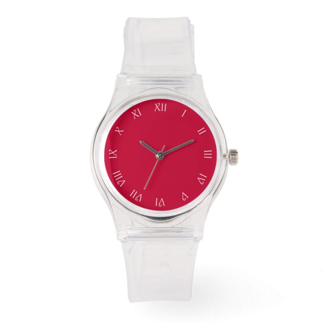 Relógio Números romanos de script branco em cnt rosa (Frente)