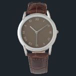 Relógio Números romanos de script branco em wacnt castanho<br><div class="desc">White Script Roman Numbers On Brown Mens Watch Design © Trinkets e coisas 2017 - AHP Design. Todos os Direitos Reservados.</div>