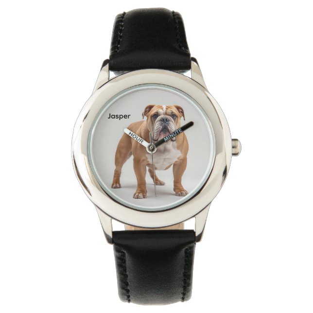 Relógio O Bulldog do Garoto Bonito Personalizado (Frente)