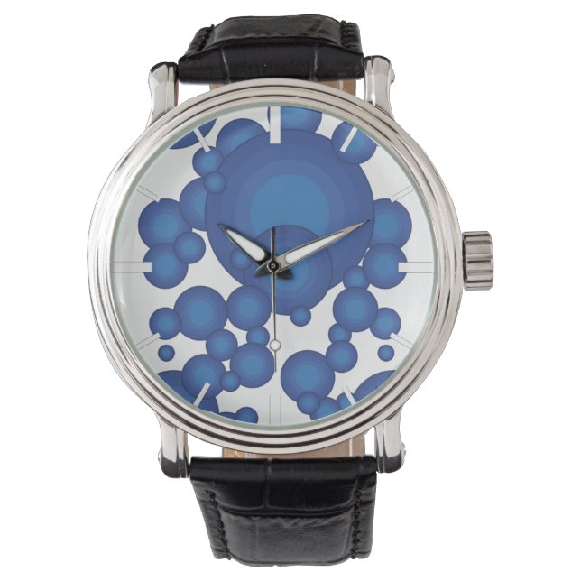 Relógio O círculo de estilo do ano azul dos anos 70 (Frente)