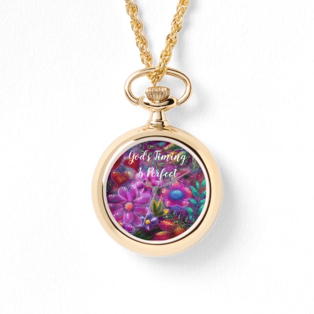 Relógio O momento de Deus é perfeito, Abstrato Floral, ros (Frente)