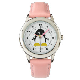 Relógio O Penguin Pink Leather Strap da Criança