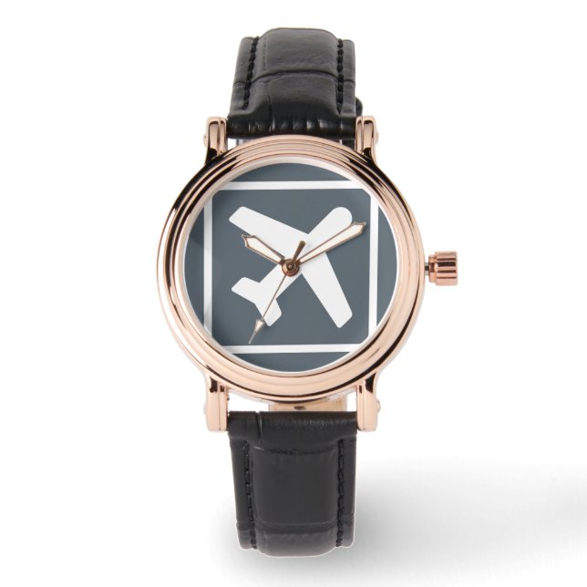 Relógio Observação de viagem do ícone do avião com tema de (Frente)