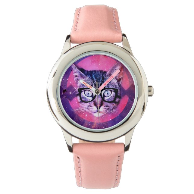 RELÓGIO ÓCULOS DE GATO GAROTAS CRIANÇAS PINK WRIST WATCH (Frente)