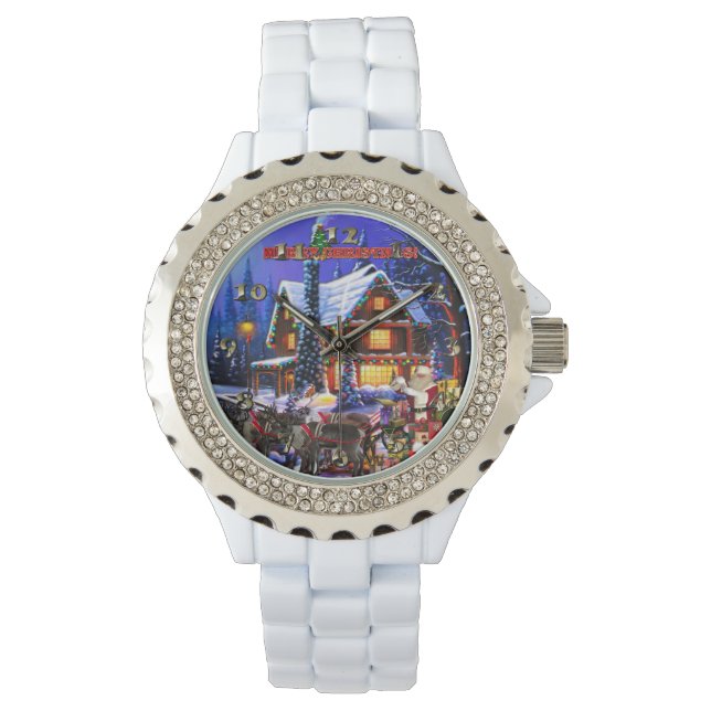 Relógio Old Man Santa Claus and Reindeer (Frente)