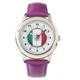 Relógio Olhal de couro roxo com bandeira mexicana