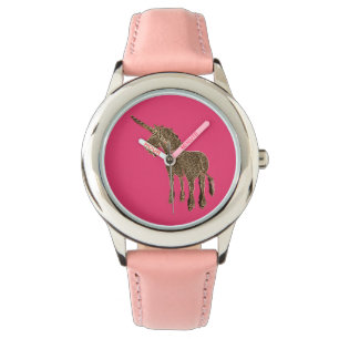 Relógio Olhar Dourado do rosa bonito mágico do unicórnio
