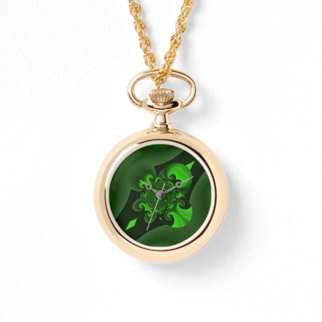 Relógio Onda Espiral Verde Escuro E Limão (Frente)