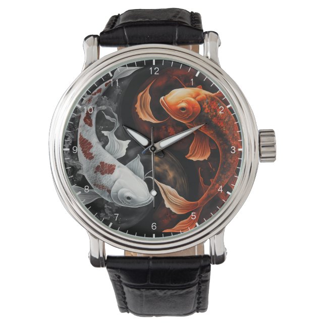 Relógio Orange E White Lucky Koi Fish Japan Art Watch (Frente)