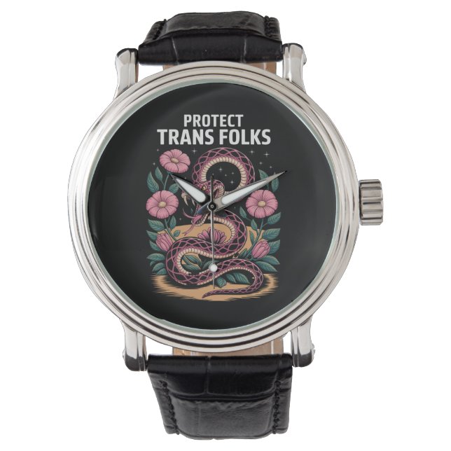 Relógio Orgulho Trans Retro Direito Trans Proteger Pessoas (Frente)