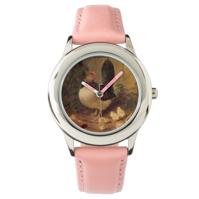 Relógio Orgulhosa Mãe Hen e Seus Pintinhos (Galinhas Bebês (Frente)