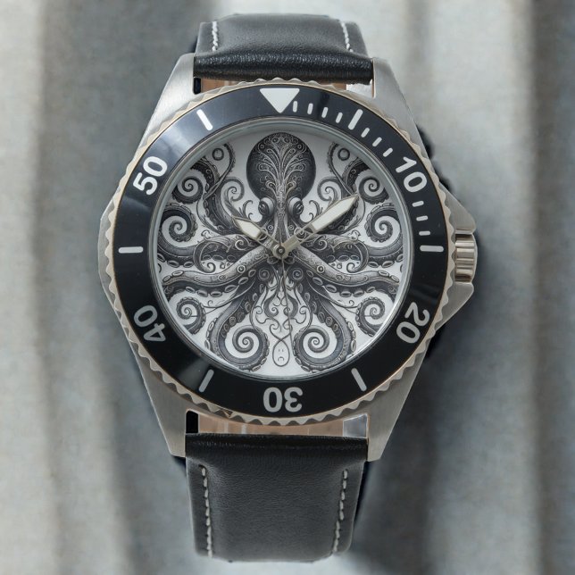 Relógio Ornamentado de Octopus Kraken Steampunk Black (Criador carregado)