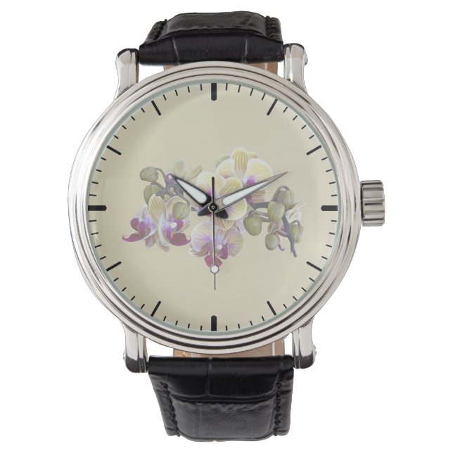 Relógio Orquídeas de Phalaenopsis amarela clara e magenta (Frente)