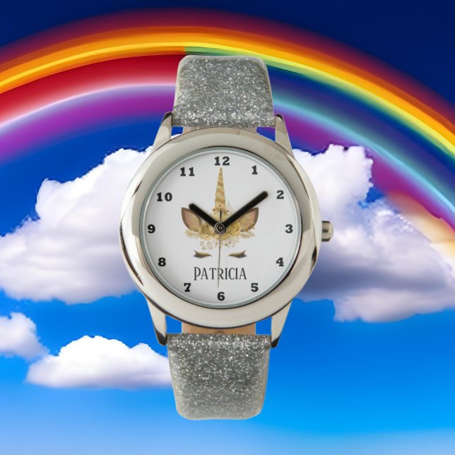 Relógio Ouro Fantasy unicorn face add name watch (Criador carregado)