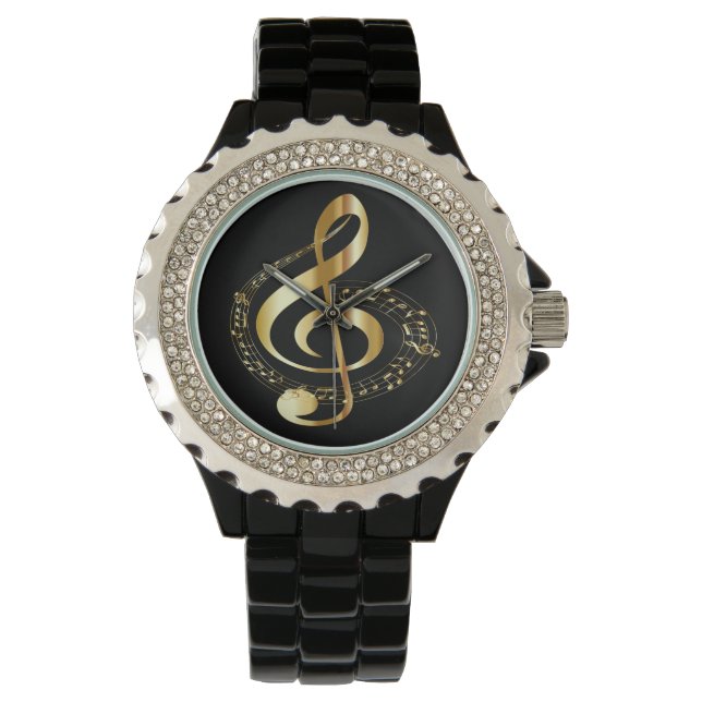 Relógio Ouro Gclef Ladras Rhinestone Watch (Frente)