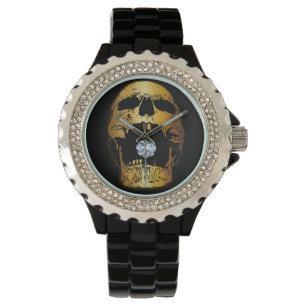 Relógio Ouro Gritando Caveira Dourada com Diamante