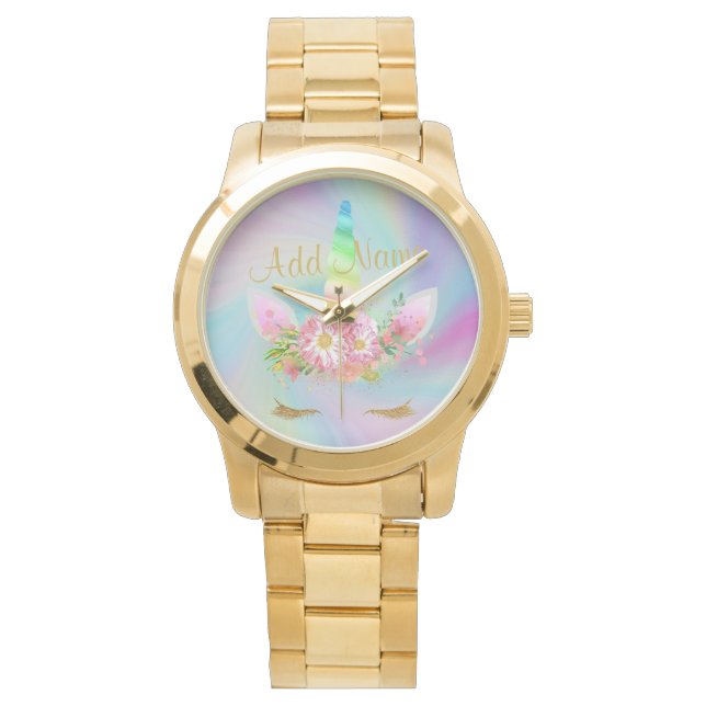 Relógio Ouro Unicorn Rainbow Dourado Watch (Frente)