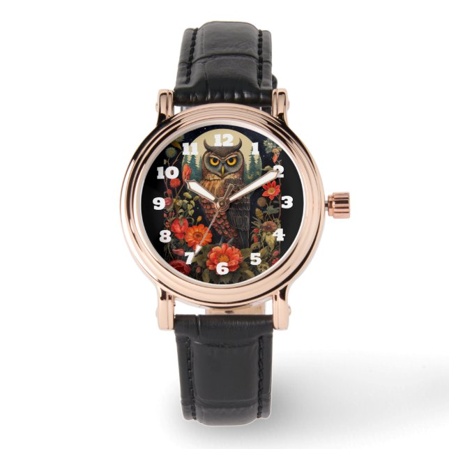 Relógio Owl at Night with a Full Moon (Frente)