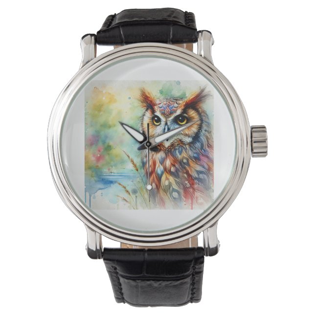 Relógio Owls serenity 030924AREF105 - Watercolor (Frente)