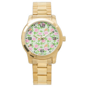 Relógio Padrão-2367 de Rosas Rosa Floral