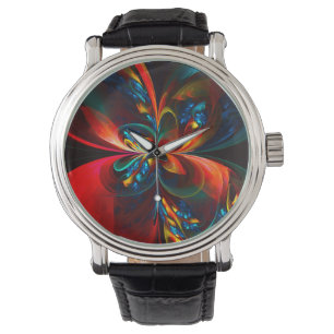 Relógio Padrão Azul Laranja-Abstrato Floral Moderno #14