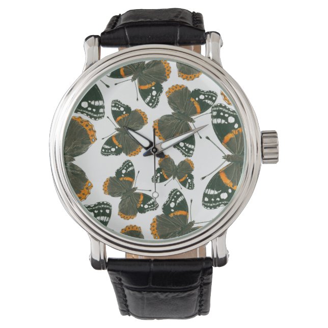 Relógio Padrão de borboleta almirante vermelha (Frente)