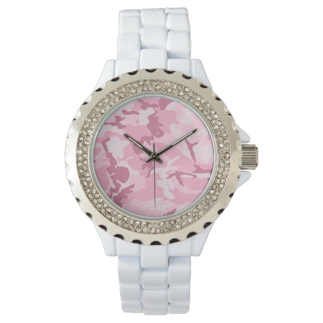 Relógio Padrão de Camuflagem Cor-de-Rosa Cinza Vintage (Frente)
