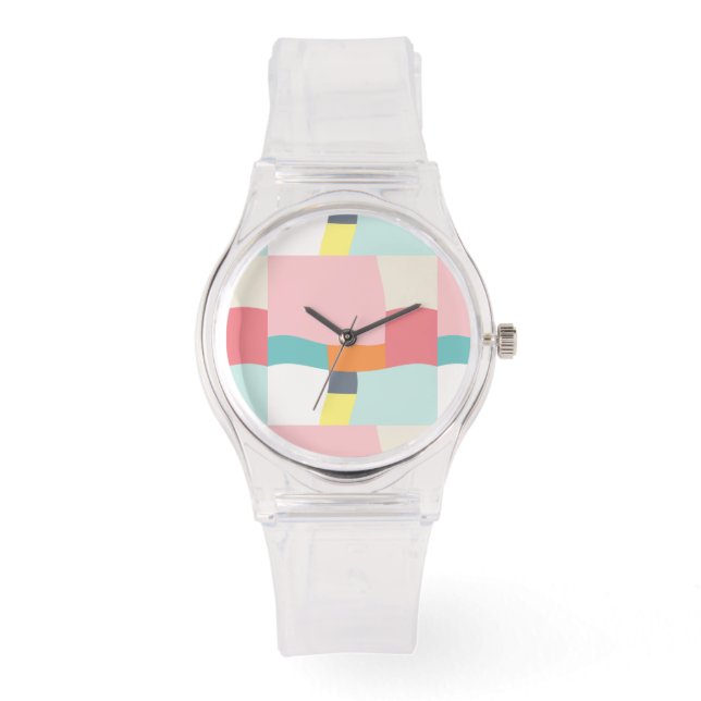 Relógio padrão de cor feliz - rosa, turquesa, laranja, (Frente)