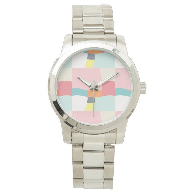 Relógio padrão de cor feliz - rosa, turquesa, laranja, (Frente)